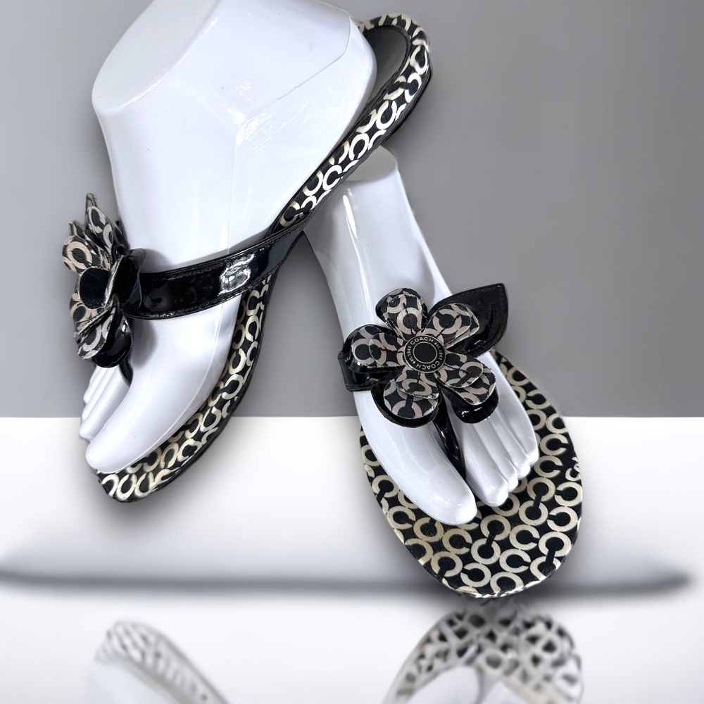 Coach Pattey Sandal Flower Detail Flat Slide Blac… - image 6